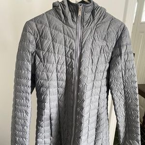 Gray Long North Face Quilted Jacket